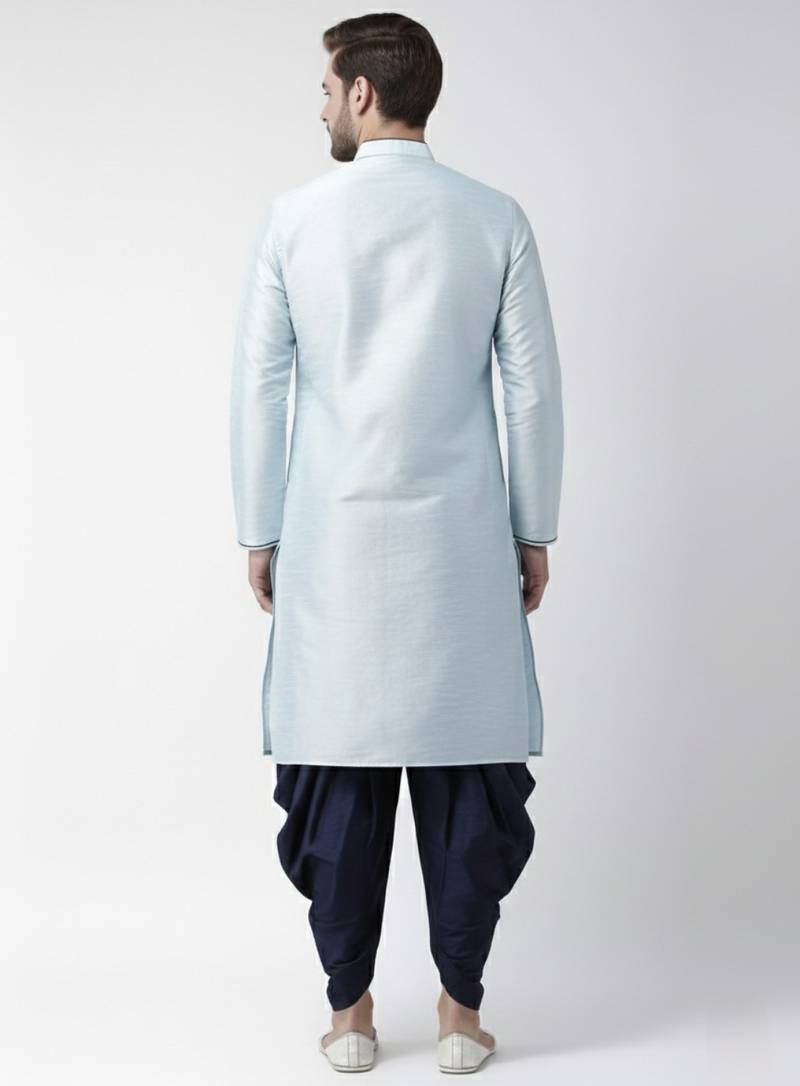 Light blue embroidered dupion silk kurta set