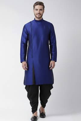 Royal blue embroidered dupion silk kurta set 1