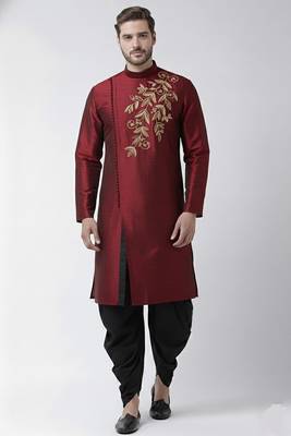 Maroon embroidered dupion silk kurta set 1