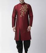 Maroon embroidered dupion silk kurta set