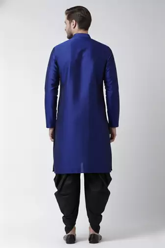 Royal blue embroidered dupion silk kurta set