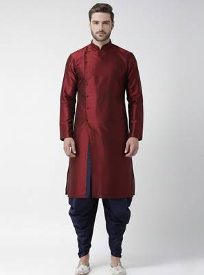 Maroon embroidered dupion silk kurta set 1