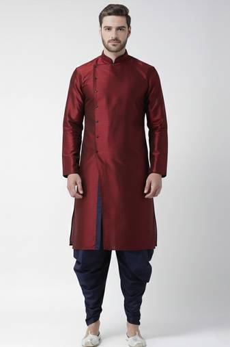 Maroon embroidered dupion silk kurta set