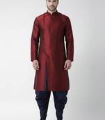 Maroon embroidered dupion silk kurta set