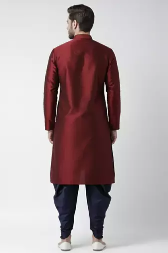 Maroon embroidered dupion silk kurta set