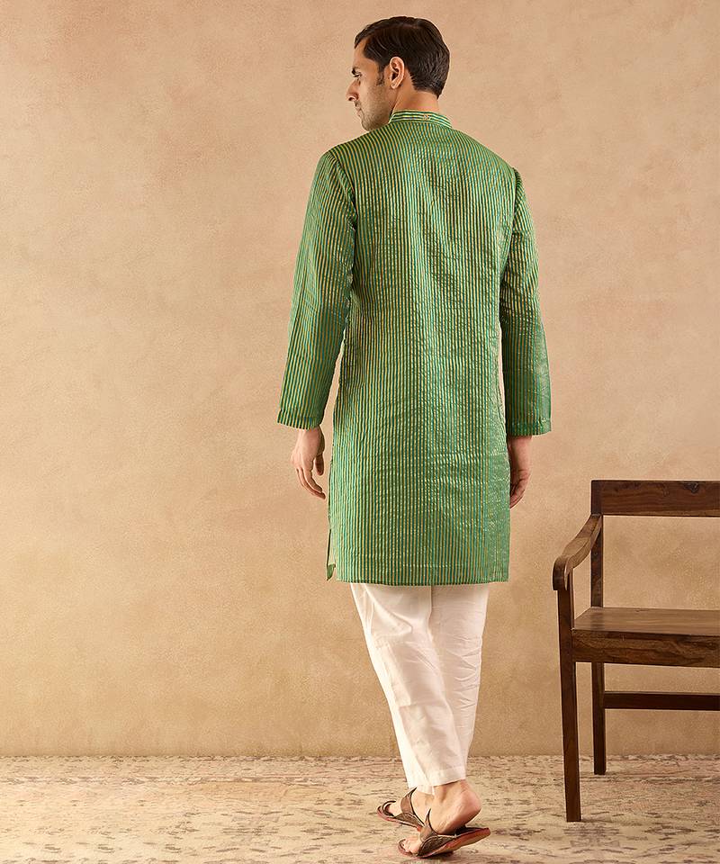 Green woven chanderi kurta