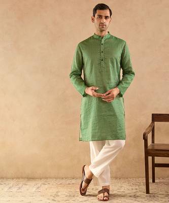 Green woven chanderi kurta 1
