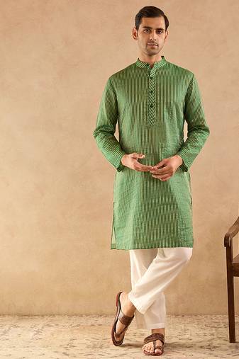 Green woven chanderi kurta