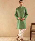 Green woven chanderi kurta