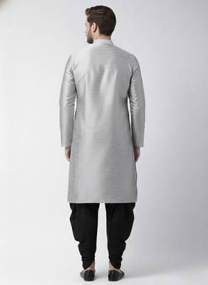 Grey embroidered dupion silk kurta set 2