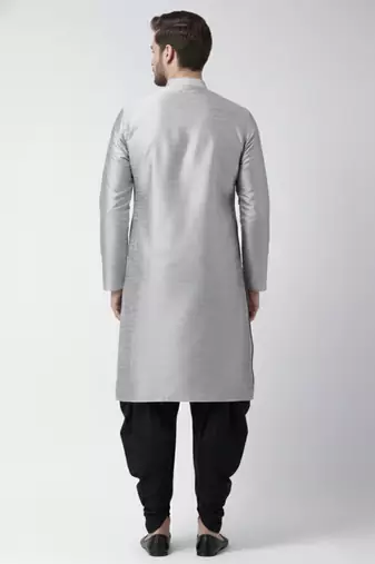 Grey embroidered dupion silk kurta set