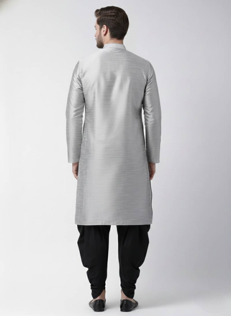 Grey embroidered dupion silk kurta set