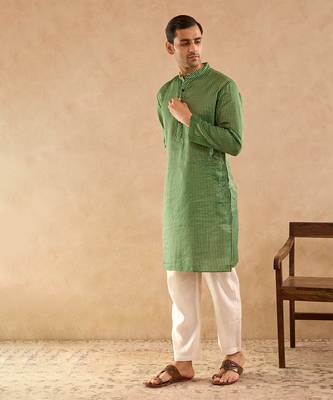 Green woven chanderi kurta 3