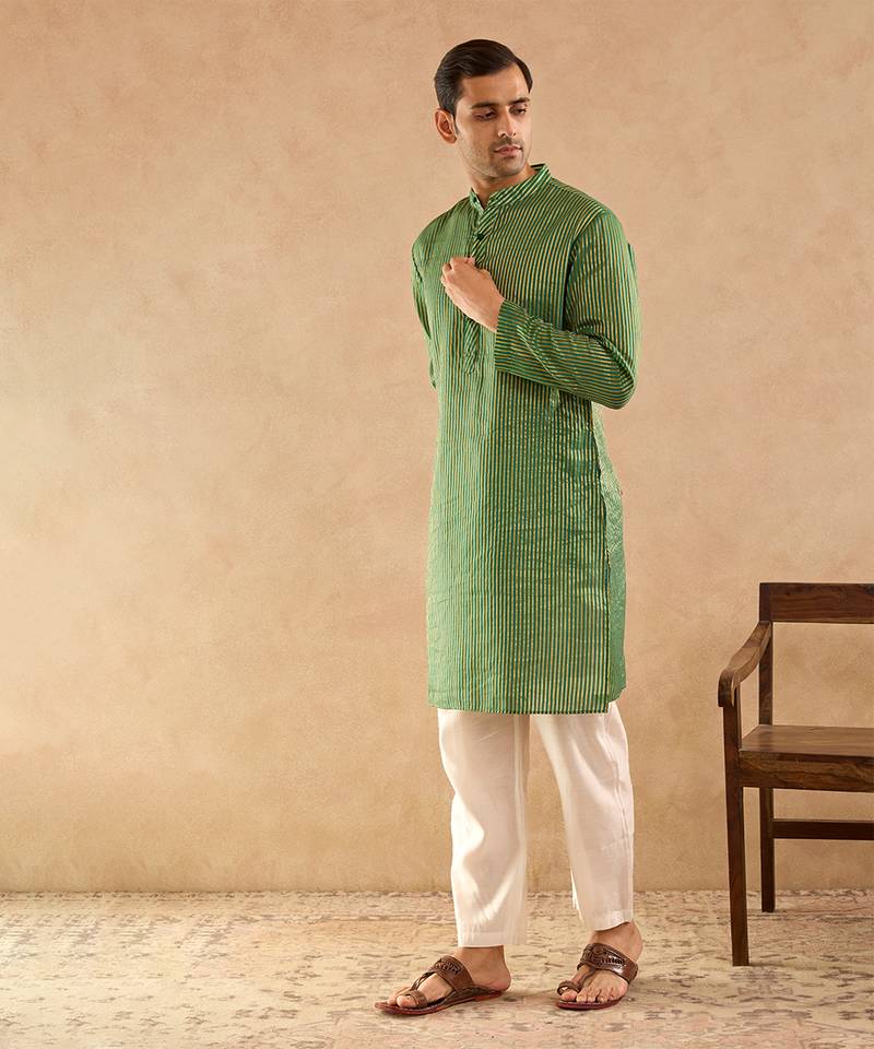 Green woven chanderi kurta