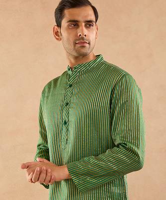 Green woven chanderi kurta 4