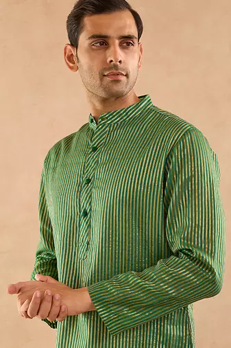 Green woven chanderi kurta
