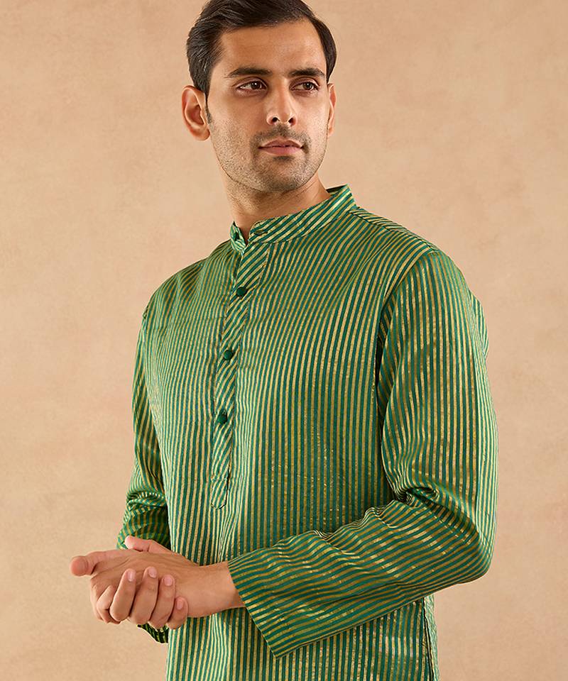 Green woven chanderi kurta