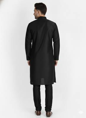 Black embroidered dupion silk kurta set 2