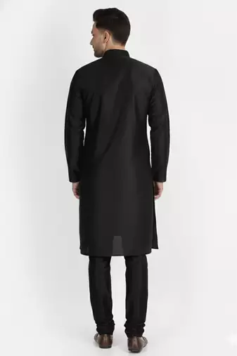 Black embroidered dupion silk kurta set