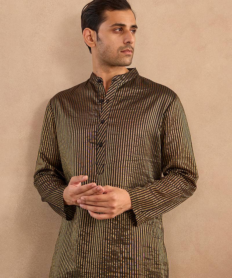 Black embroidered chanderi kurta