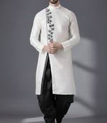 White embroidered dupion silk kurta set