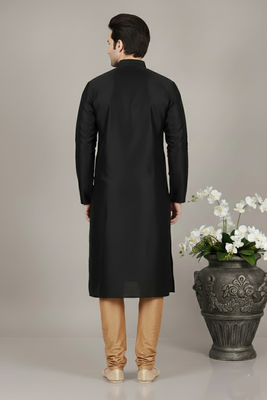 Black embroidered dupion silk kurta set 2