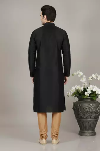 Black embroidered dupion silk kurta set