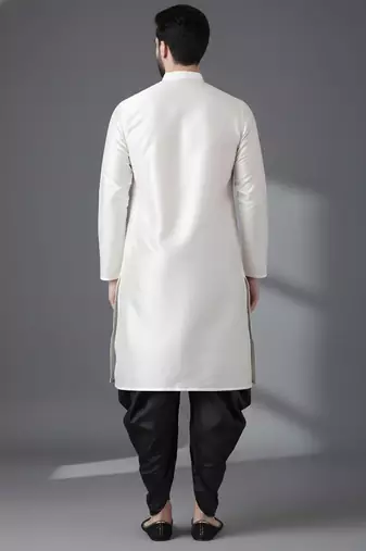 White embroidered dupion silk kurta set