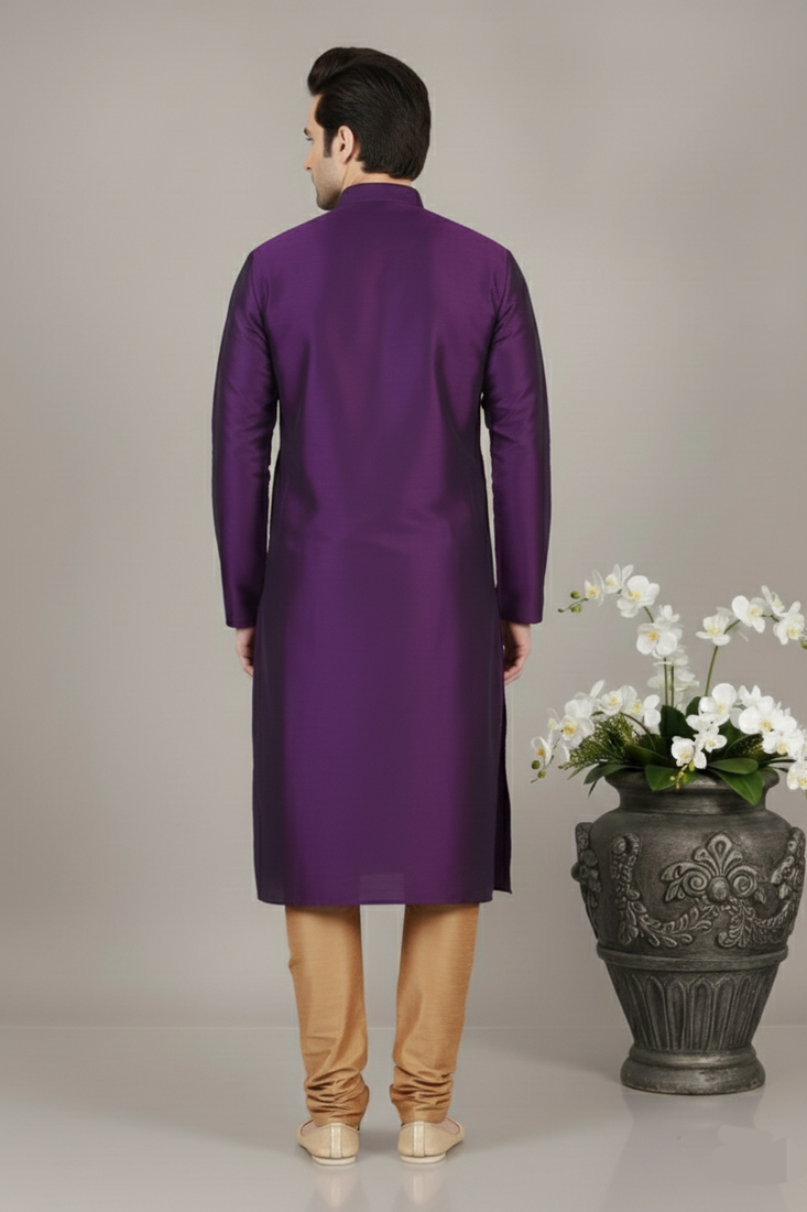 Purple embroidered dupion silk kurta set
