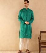 Green embroidered silk kurta