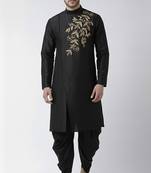 Black embroidered dupion silk kurta set