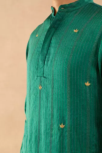Green embroidered silk kurta