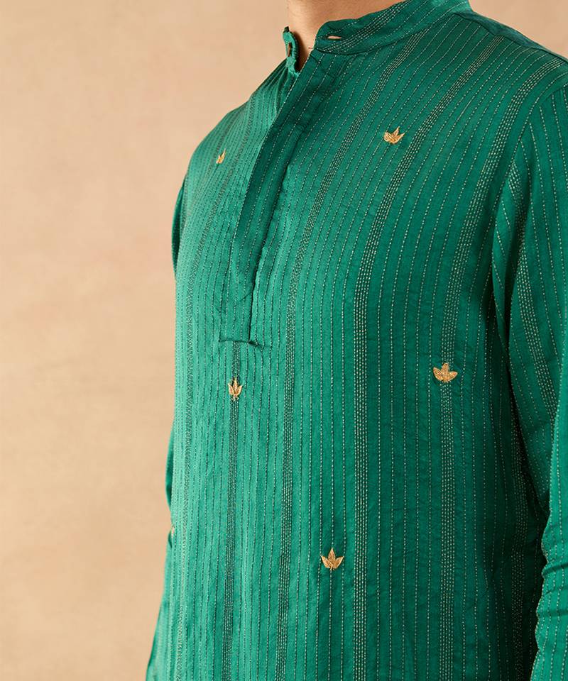 Green embroidered silk kurta