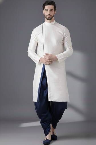 White embroidered dupion silk kurta set