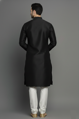 Black embroidered dupion silk kurta set 2