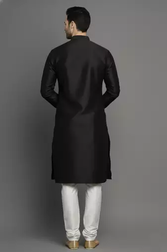 Black embroidered dupion silk kurta set