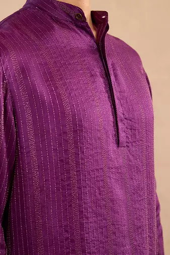 Purple embroidered silk kurta