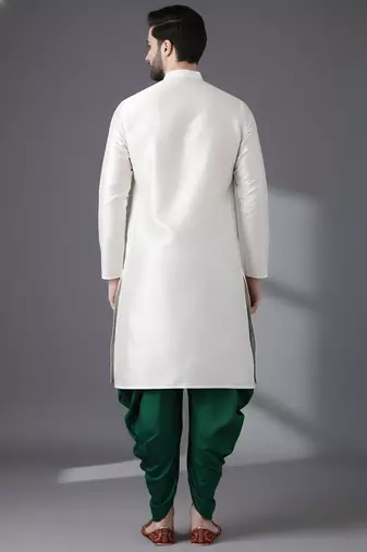 White embroidered dupion silk kurta set