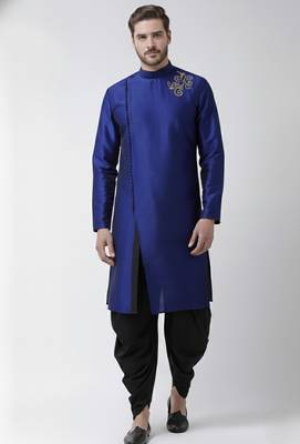Royal blue embroidered dupion silk kurta set 1
