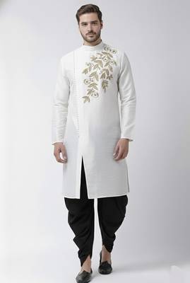White embroidered dupion silk kurta set 1