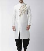 White embroidered dupion silk kurta set