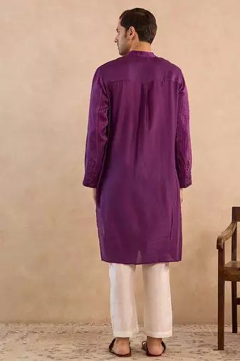 Purple embroidered silk kurta