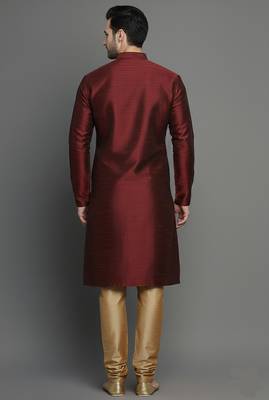 Maroon embroidered dupion silk kurta set 2