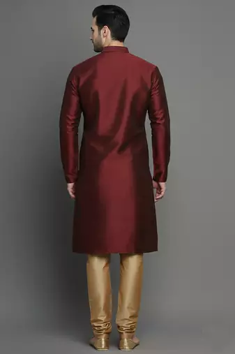 Maroon embroidered dupion silk kurta set