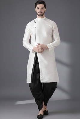White embroidered dupion silk kurta set 1