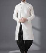 White embroidered dupion silk kurta set