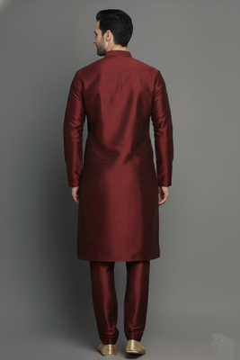 Maroon embroidered dupion silk kurta set 2