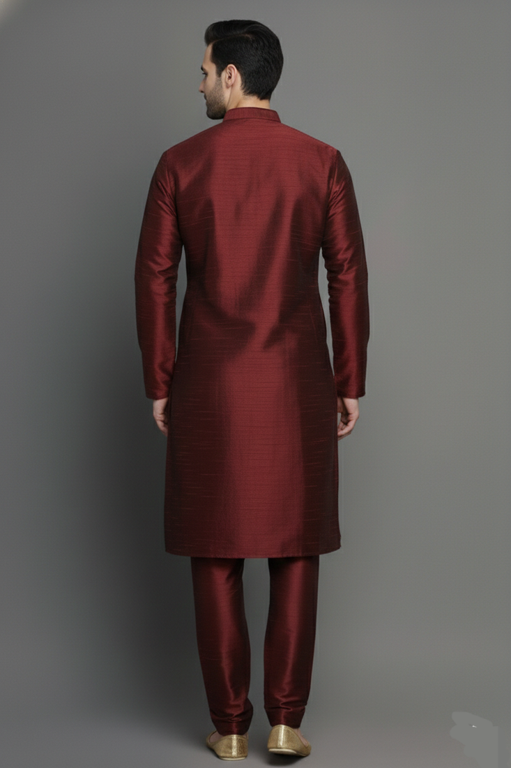 Maroon embroidered dupion silk kurta set