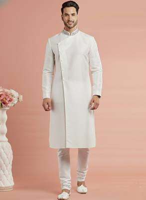 White embroidered dupion silk kurta set 2