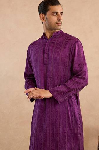 Purple embroidered silk kurta